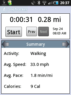 Jog tracker screen shot