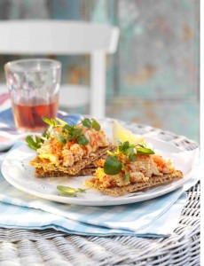 Ryvita Hint of Chilli Crispbreads with spiced potted crayfish tails and watercress