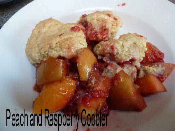Peach and raspberry cobbler