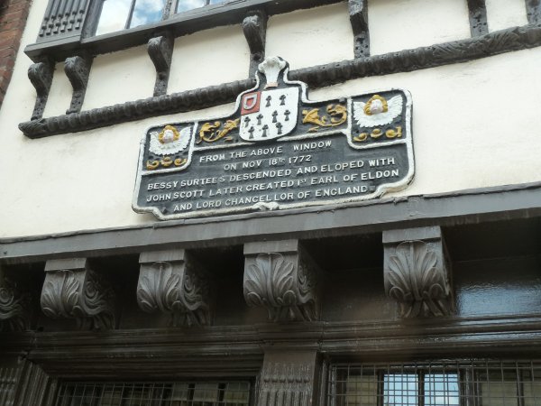 Bessie Surtees House - the plaque on the outside of the building under the window she eloped from
