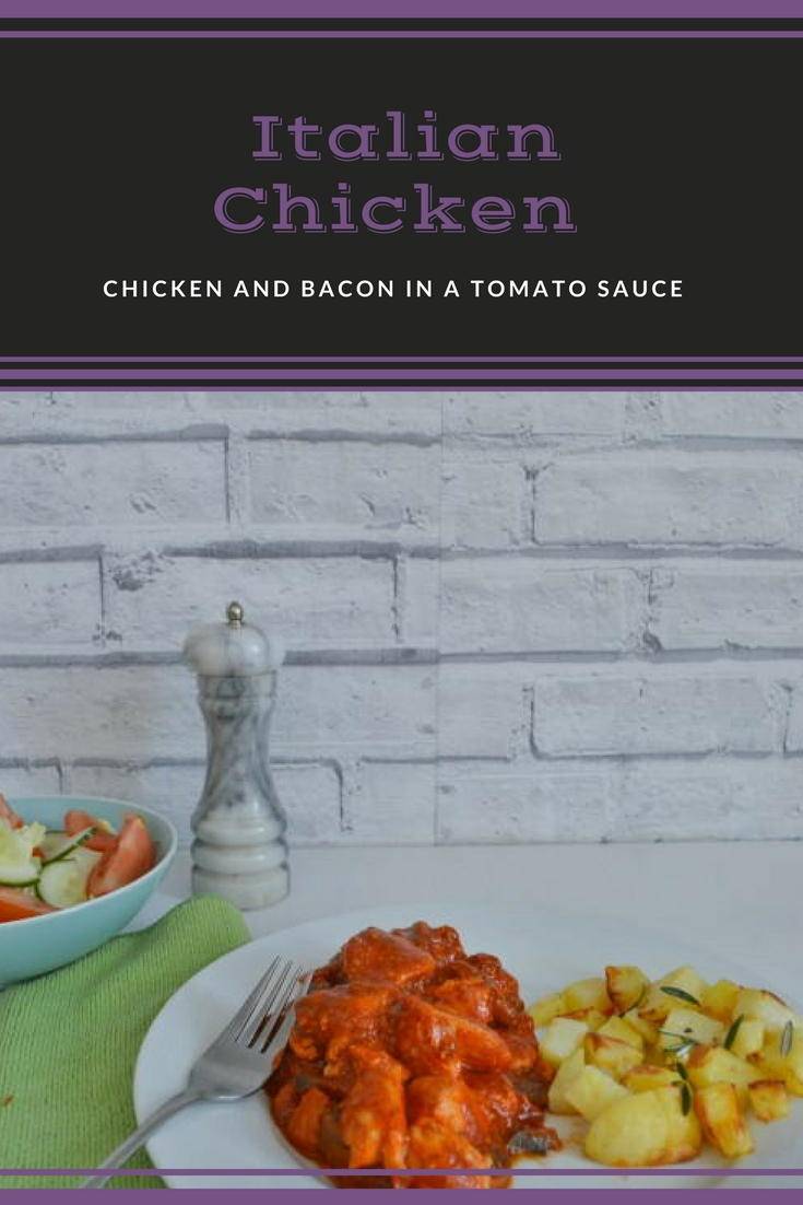 Italian chicken recipe. A quick and easy midweek meal. Chicken and bacon in a tomato sauce makes a meal all the family will love. Click though to get the recipe