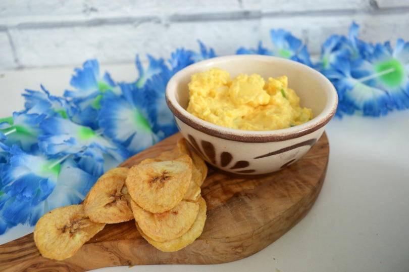 Plantain chips and ackee dip