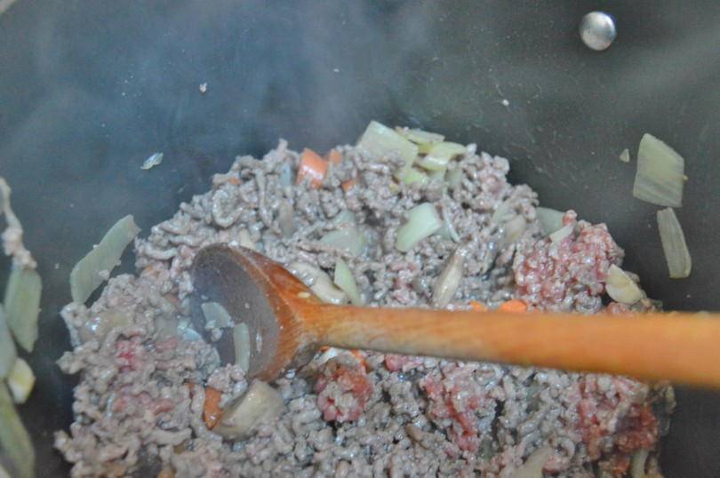 cooking quick and easy mince. Browning the mince in a pan