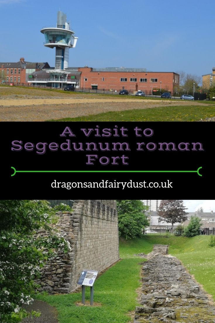 Segedunum Roman Fort in Wallsend - a view across the fort and an image of the reconstruction of Hadrian's Wall