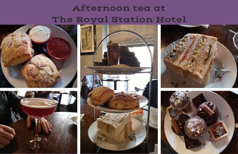 A collage of pictures showing afternoon tea at the Royal Station Hotel in Newcastle