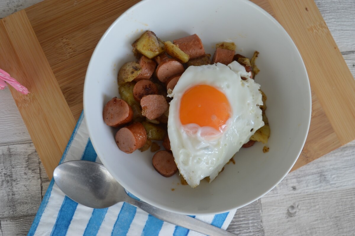 hot dog hash in a bowl
