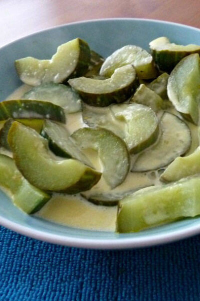 Cucumbers braised in butter and cooked in a orange sauce.