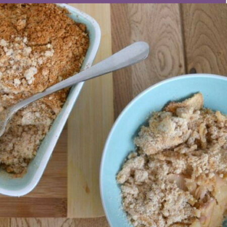 Apple Crumble. A lovely dessert consisting of cooked apples with a crumble topping. Prefect with custard