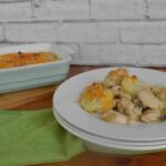 Creamy chicken pie with crispy potato topping