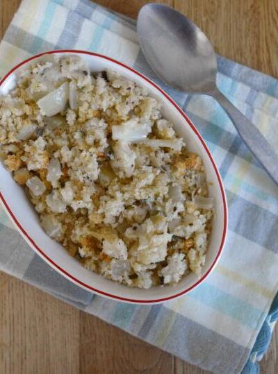 sage and onion stuffing in a bowl