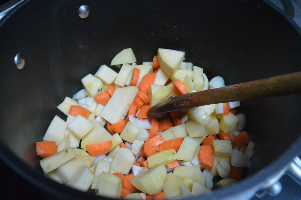 Chopped vegetables in a pan