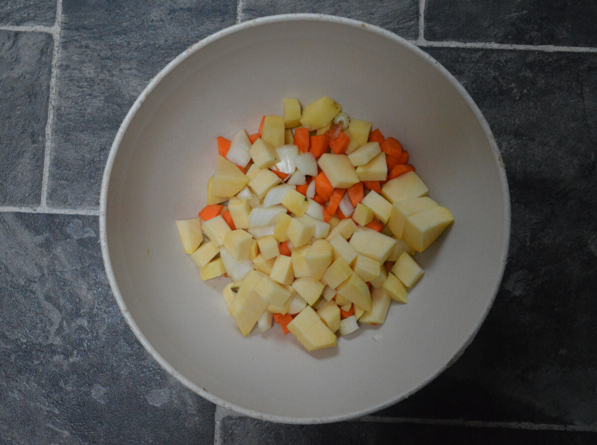 Chopped vegetables in a bowl