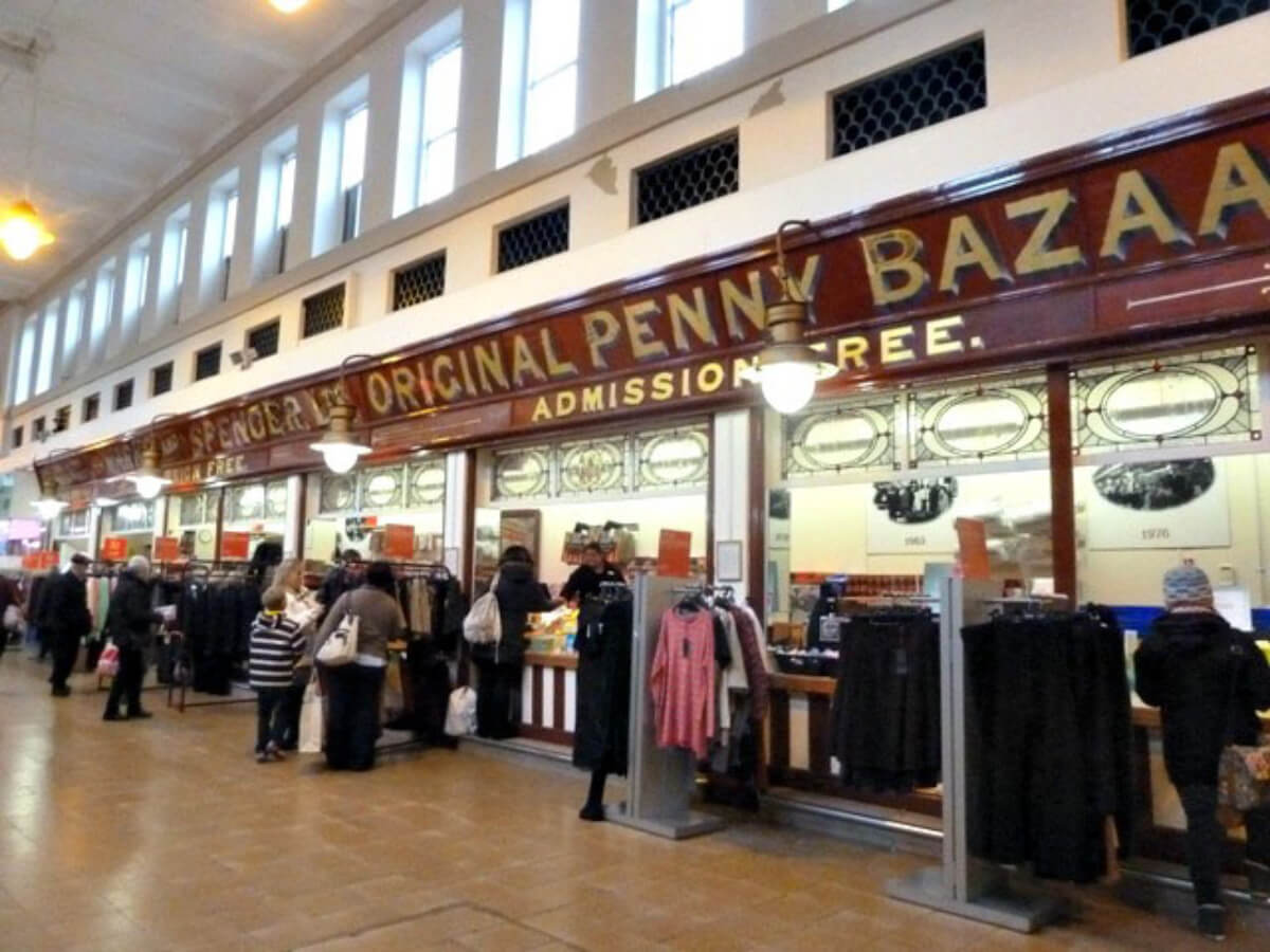 Grainger market Newcastle, the outside of Marks and Spencer's penny bazaar