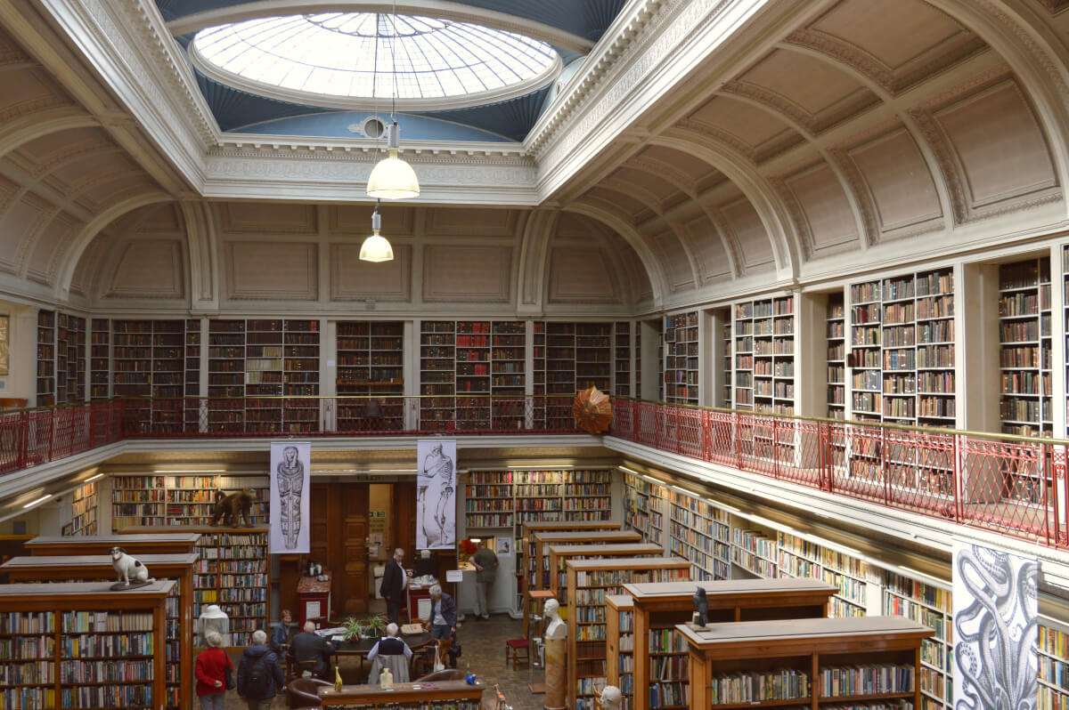 The Literary and Philosophical Society in Newcastle ,said to have a ghostly presence among its ancient books and reading rooms.