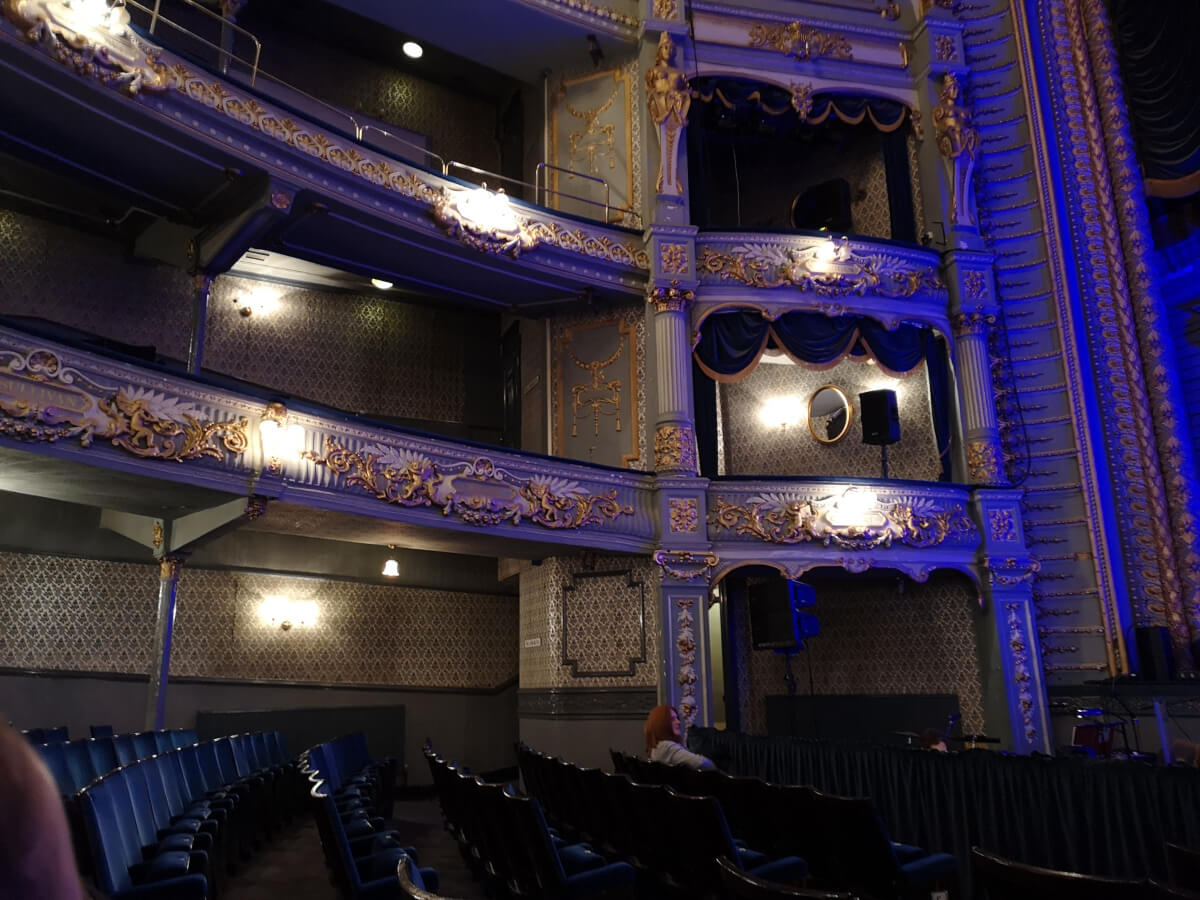 Interior of the Tyne Theatre and Opera House in Newcastle showing its ornate balconies and boxes