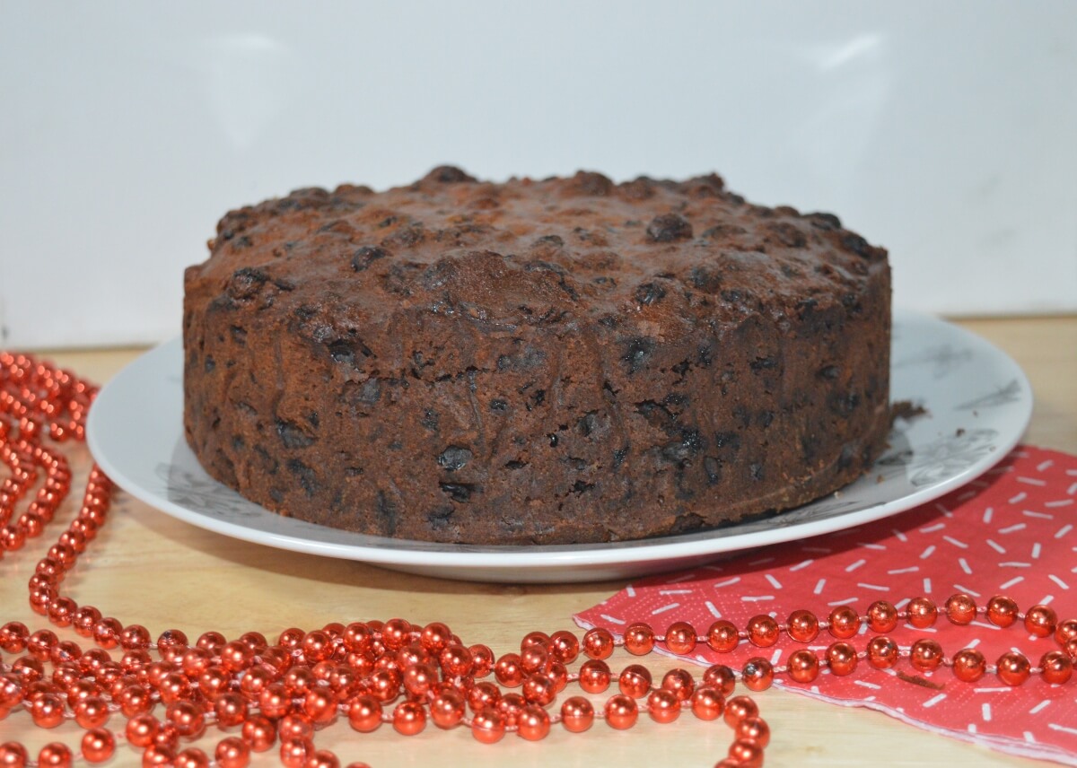 Traditional stir it up Sunday Christmas cake on a plate