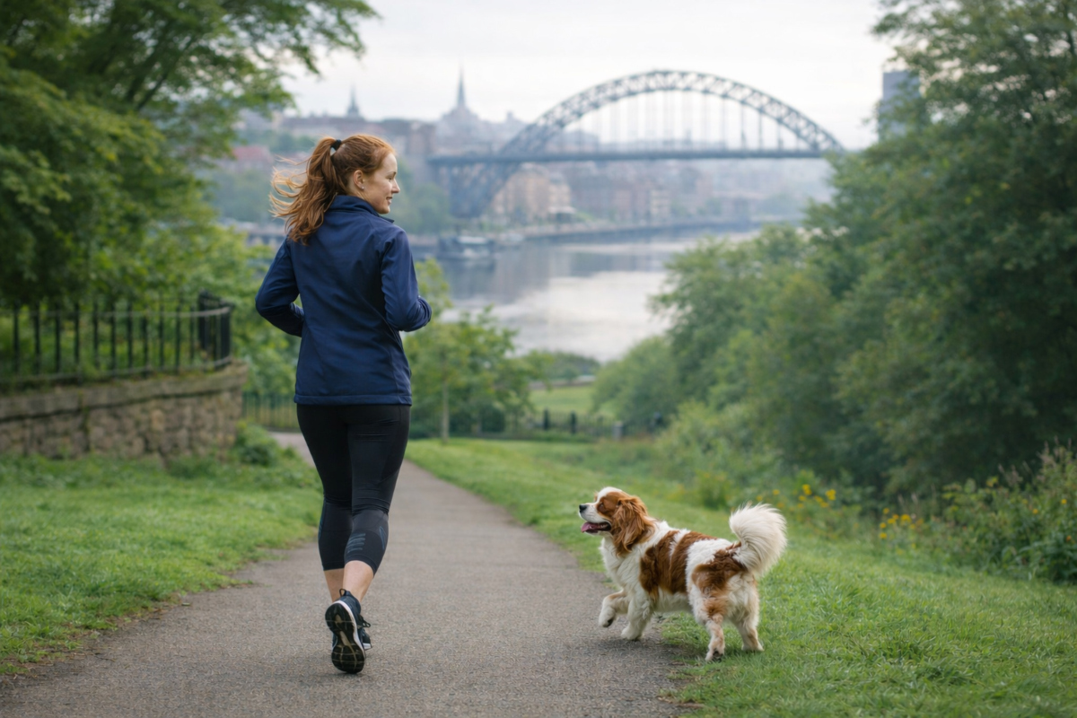 Lady running with dog