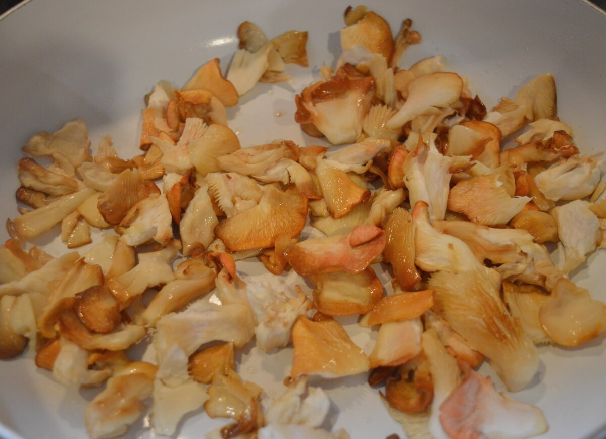 pink oyster mushrooms turning golden when cooked