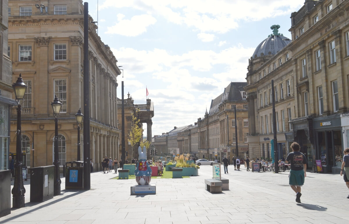 View down grey street