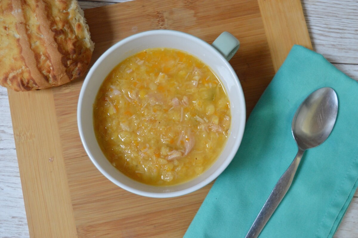 Overhead view showing the thick texture of the finished broth.