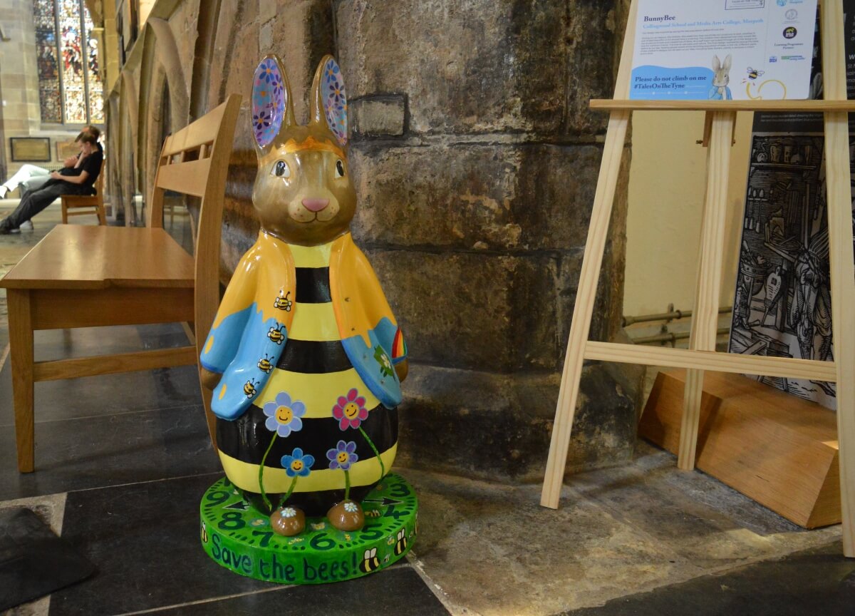 BunnyBee Peter Rabbit fluffle with bees and flowers inside Newcastle Cathedral