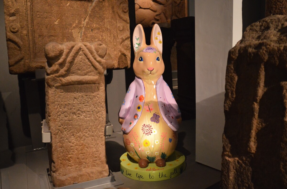 Barney the Bunny Peter Rabbit fluffle among the Roman exhibits at the Great North Museum Hancock