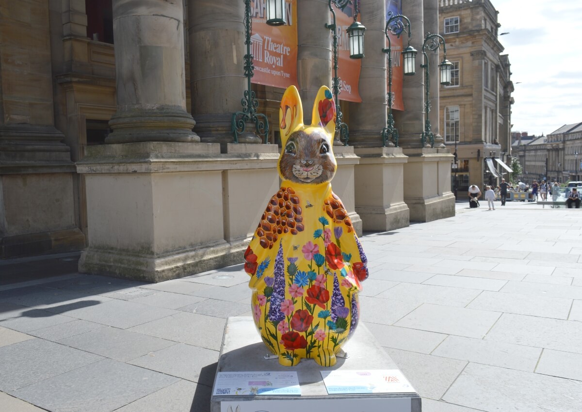 Honey Bunny Peter Rabbit sculpture beside the Theatre Royal in Newcastle