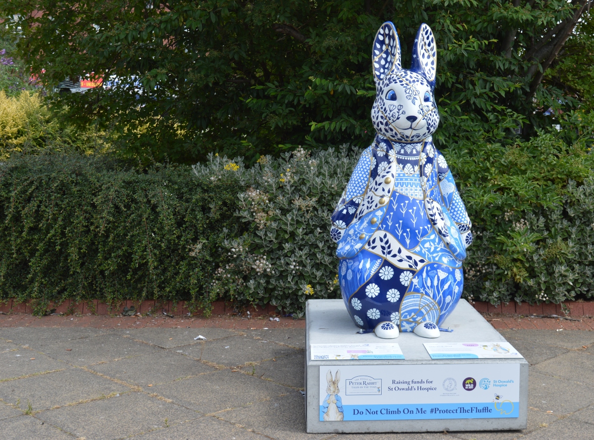 Make Do & Mend Peter Rabbit sculpture on Wallsend High Street.