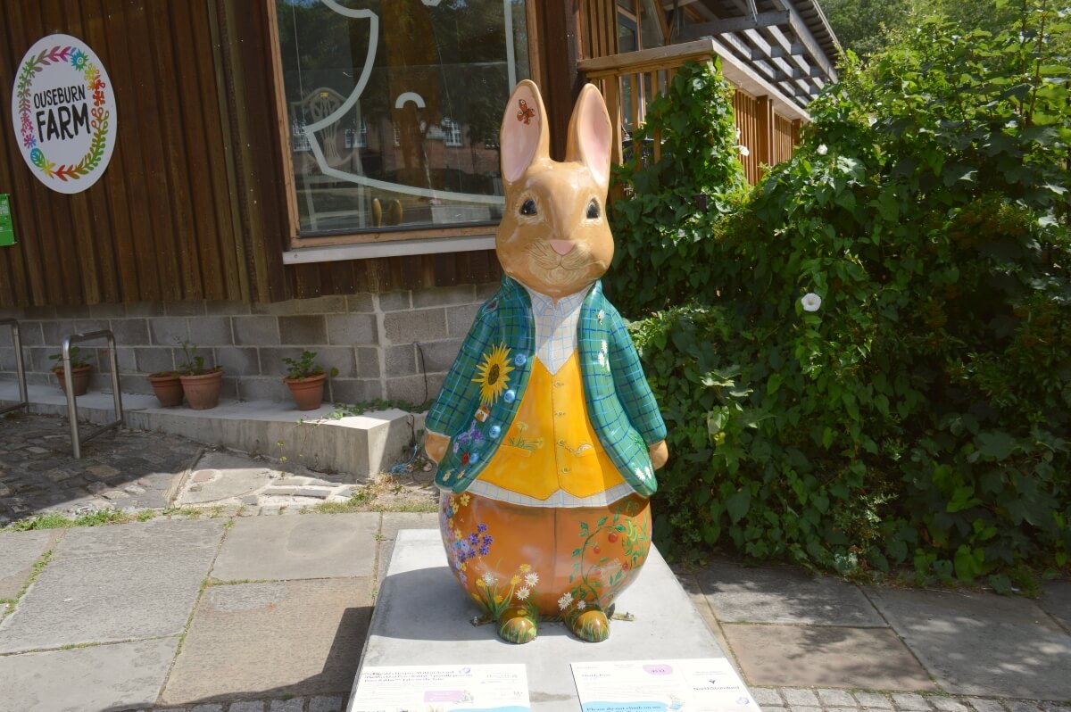 Muddy Paws Peter Rabbit sculpture outside Ouseburn Farm in Newcastle