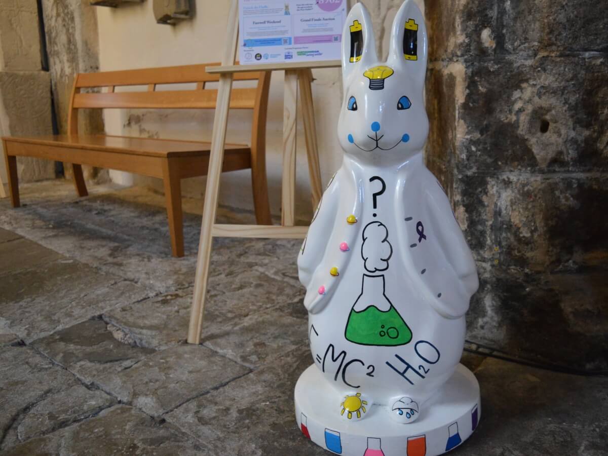 Bunsen Bunny science-themed Peter Rabbit fluffle inside Newcastle Cathedral