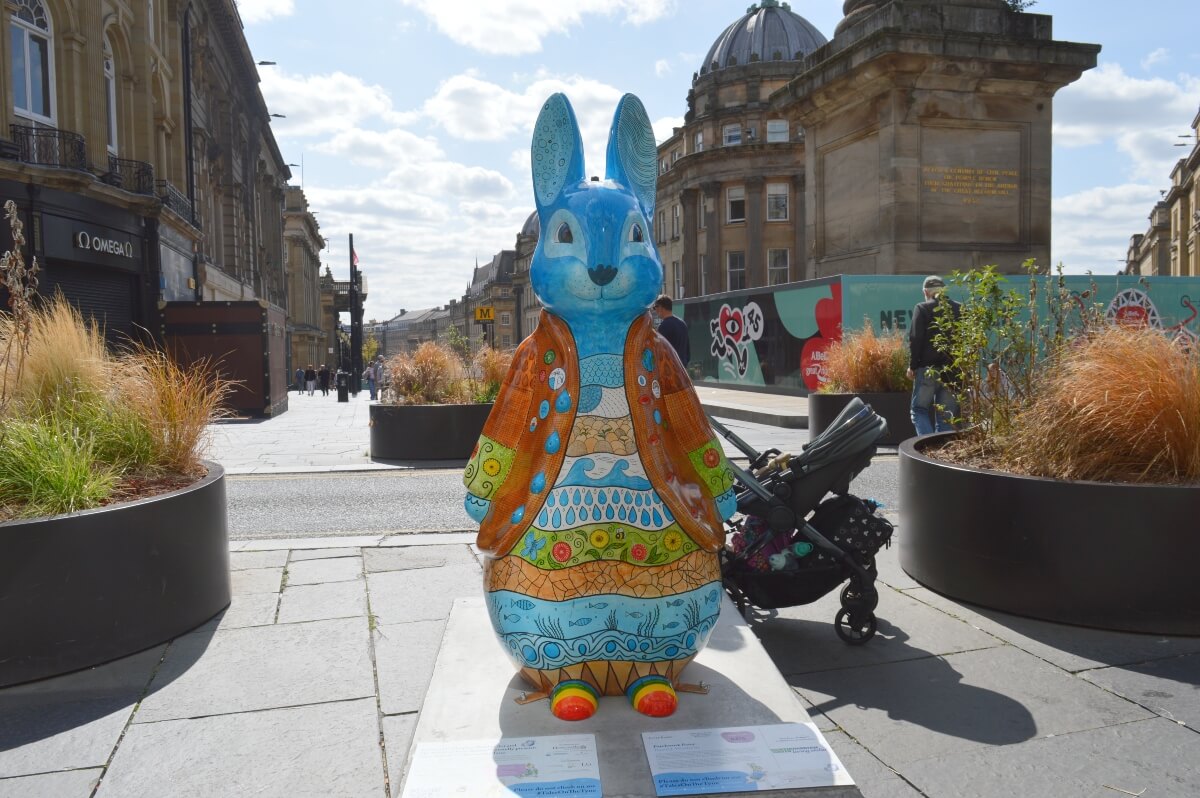 Patchwork Peter sculpture at Monument in Newcastle city centre