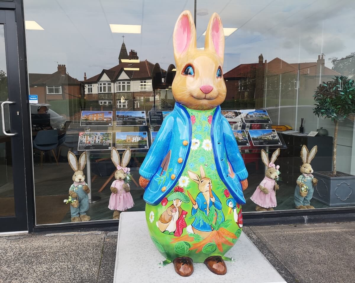 Peter Rabbit and Friends sculpture on St George's Terrace in Jesmond