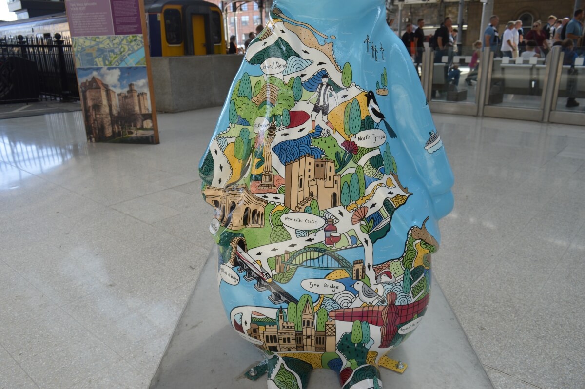 Walk the Map Peter Rabbit showing Newcastle landmarks including the Tyne Bridge and Newcastle Castle
