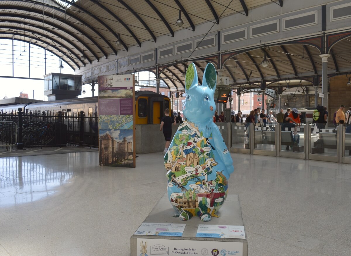 Walk the Map Peter Rabbit sculpture inside Newcastle Central Station