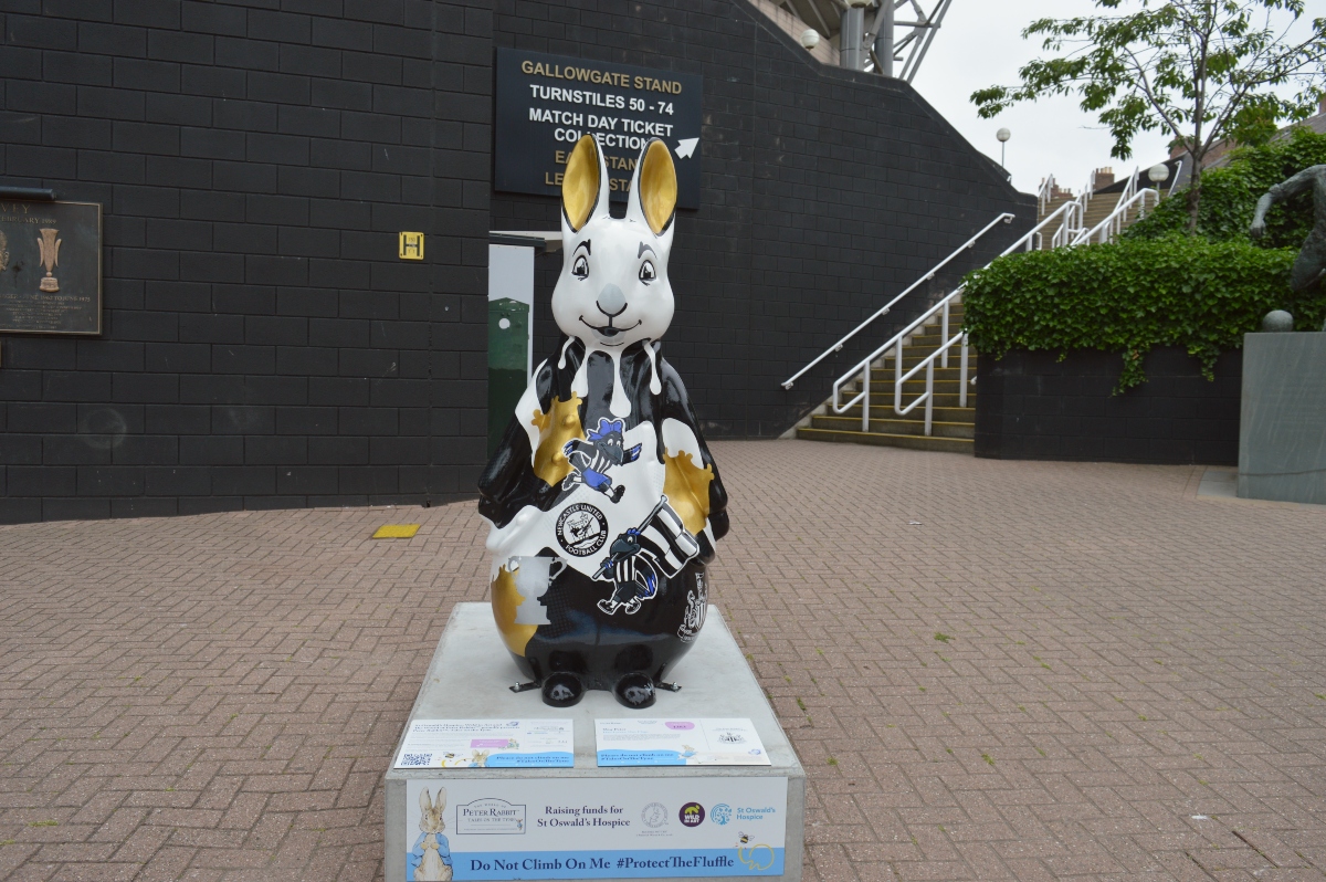 Wor Peter Peter Rabbit sculpture outside the Gallowgate Stand at St James' Park in Newcastle.