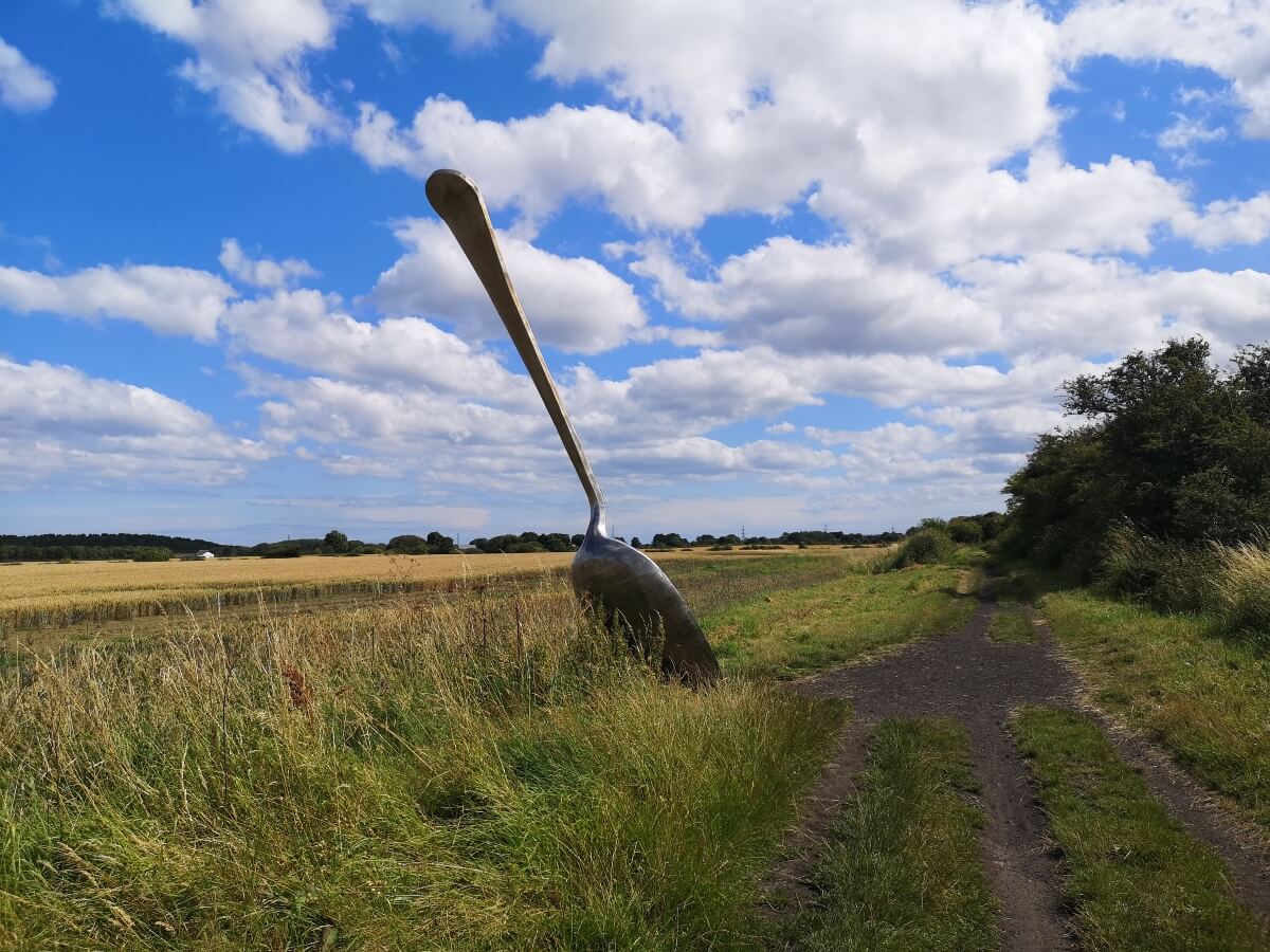 Eat for England giant spoon sculpture in the Northumberland countryside.